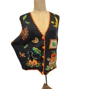 "Basicโ Editions" HALLOWEEN Sweater Vest SZ XL Button Up Sweater Vest Teacher